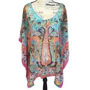 Lane Bryant Paisley Print Tunic Sheer Blue and Pink Size 18/20